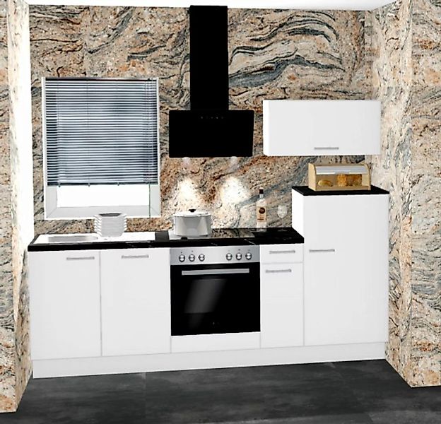 Einbauküche MANKAECO 50 Weiß Hochglanz - Schränke montiert/ Küchenzeile 240 günstig online kaufen