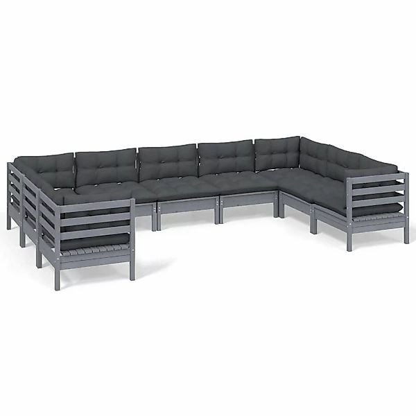 9-tlg. Garten-lounge-set Mit Kissen Grau Kiefernholz günstig online kaufen