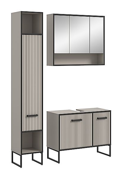 welltime Badmöbel-Set »Locri, Breite 125 cm, Rillenoptik, Metallkufen« 3 St günstig online kaufen