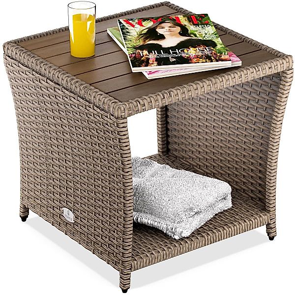 Casaria Beistelltisch, Polyrattan Akazienholz 45x45x40cm Wetterfest günstig online kaufen
