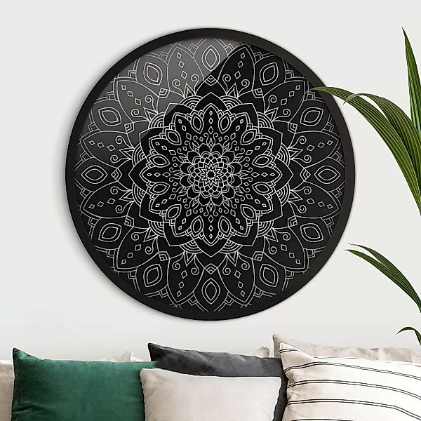 Rundes Gerahmtes Bild Mandala Blüte Muster silber schwarz günstig online kaufen
