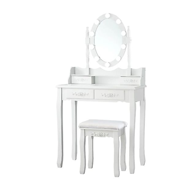 Costway Schminktisch Set mit 10 Led 4 Schubladen Weiß günstig online kaufen
