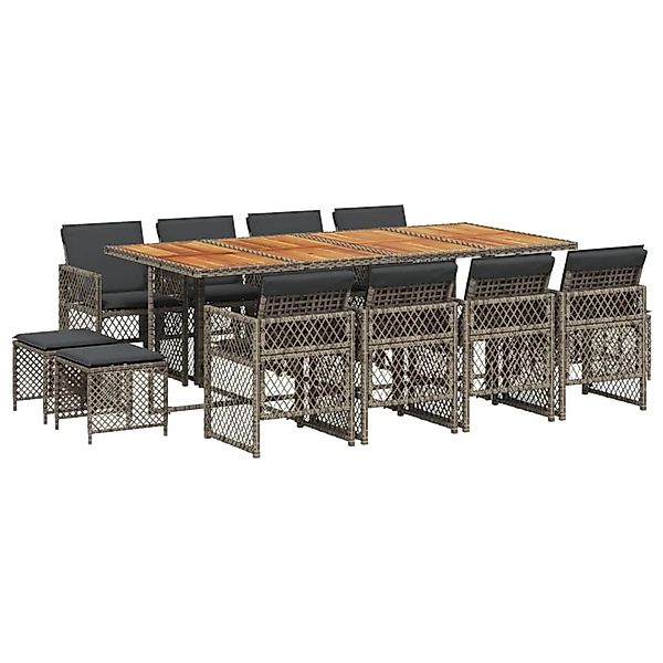 vidaXL 13-Tlg Garten-Essgruppe mit Kissen Grau Poly Rattan 3210806 günstig online kaufen