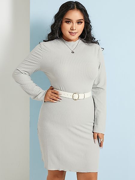 Plus Size Rundhalsausschnitt Lange Ärmel Mini Kleid günstig online kaufen
