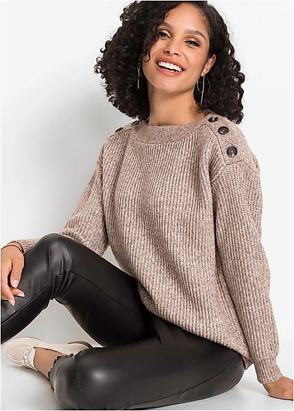 bonprix Strickpullover "Pullover mit Knöpfen" aus Polyester, mit Knopfverzi günstig online kaufen