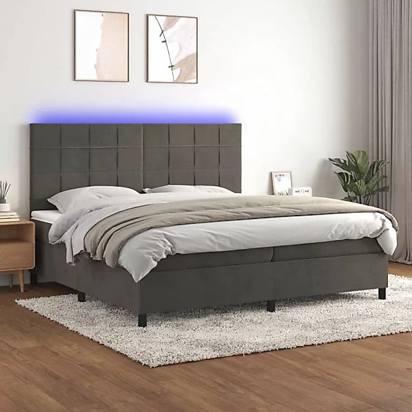 Vidaxl Boxspringbett Mit Matratze & Led Dunkelgrau 200x200 Cm Samt günstig online kaufen