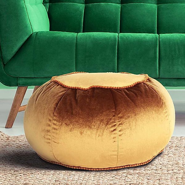 Pouf Hocker in Hellbraun Samt Boho Style günstig online kaufen