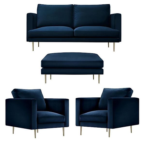 Xlmoebel Sofa Neue Wohnzimmermöbel in Blau: Zweisitzer-Sofa-Set mit Sessel günstig online kaufen