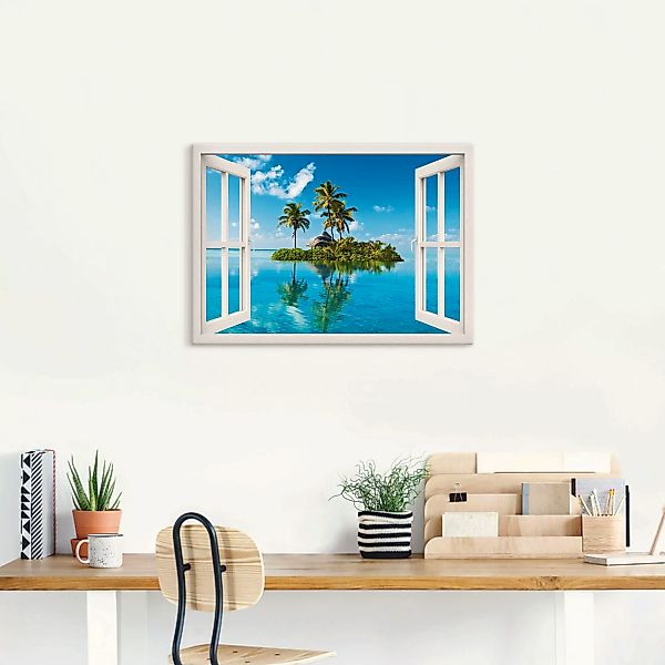 Artland Wandbild "Fensterblick Insel Palmen Meer", Fensterblick, (1 St.), a günstig online kaufen