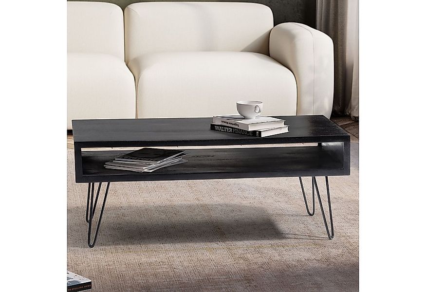 FINEBUY Couchtisch FB104274 Massivholz schwarz 100cm rechteckig Wohnzimmert günstig online kaufen