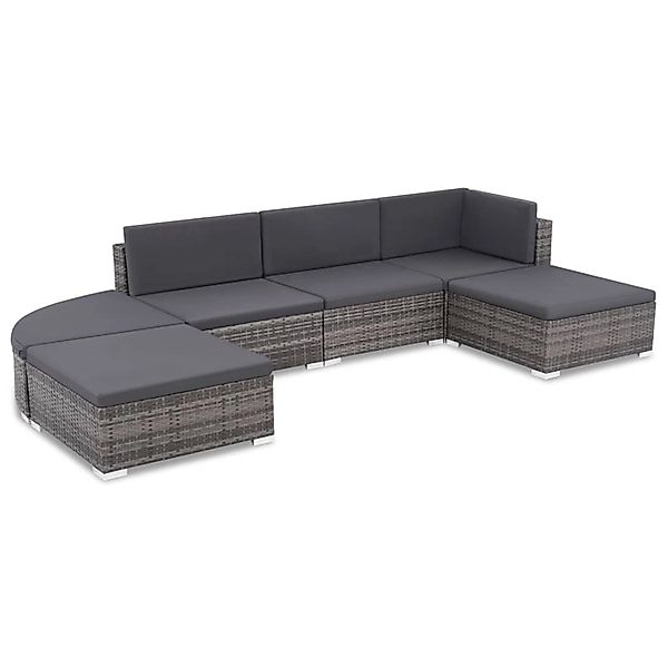 vidaXL 6-Tlg Garten-Lounge-Set mit Kissen Poly Rattan Grau 44432 günstig online kaufen