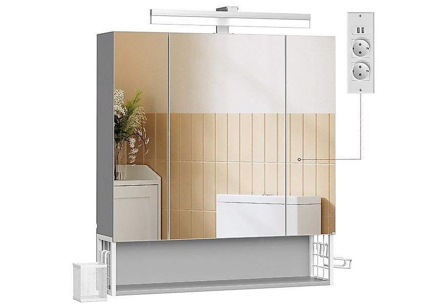 VASAGLE Spiegelschrank Badezimmerschrank Breite 70-90cm, 90° drehbar LED, m günstig online kaufen