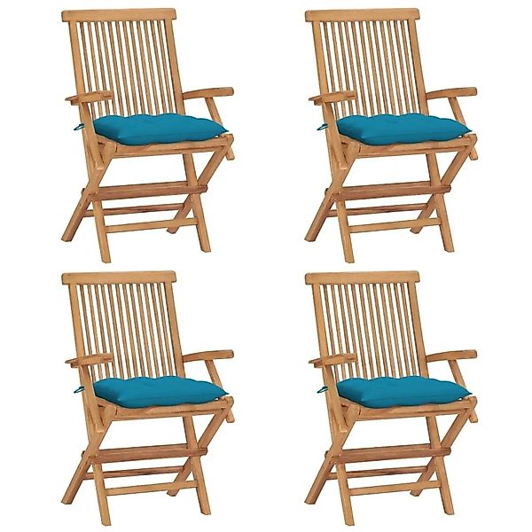 vidaXL Gartenstühle mit Hellblauen Kissen 4 Stk Massivholz Teak 3065636 günstig online kaufen
