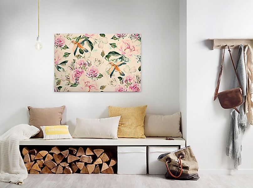 Bricoflor Pastell Leinwandbild Mit Frühlingsblumen Canvas Wandbild Mit Vöge günstig online kaufen