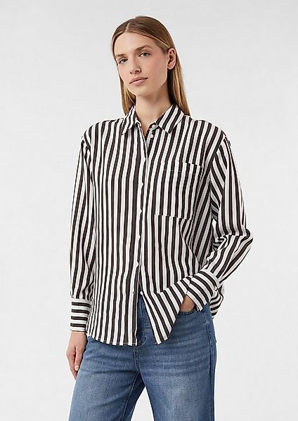 comma Langarmbluse Bluse Gestreifte Relaxed-Fit-Hemdbluse mit Brusttasche günstig online kaufen