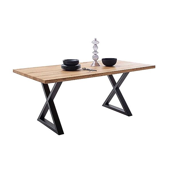 Esstisch Holztisch aus Wildeiche Massivholz mit X Gestell günstig online kaufen