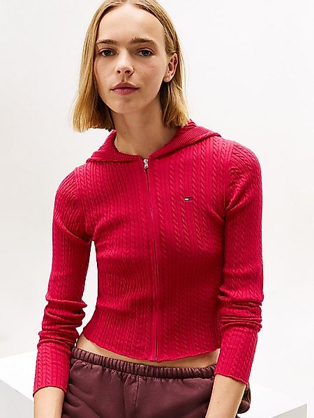 Tommy Jeans Strickjacke TJW ESSENTIAL ZIPPER HOOD CARDI mit Zopfstrickmuste günstig online kaufen