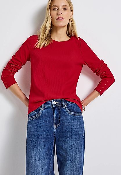 STREET ONE Langarmshirt, mit Rippstruktur und Langarm mit Knopfdetail günstig online kaufen