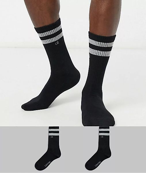 Calvin Klein – Schwarze Sportsocken mit Streifen im 2er-Pack günstig online kaufen