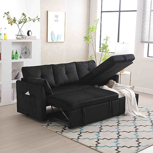 L-förmiges Samt-Sofa, ausziehbares und umwandelbares Schlafsofa mit Staurau günstig online kaufen