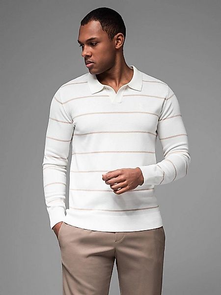 OMBRE Langarm-Poloshirt Horizontal gestreiftes Herren-Polo-Longsleeve mit V günstig online kaufen