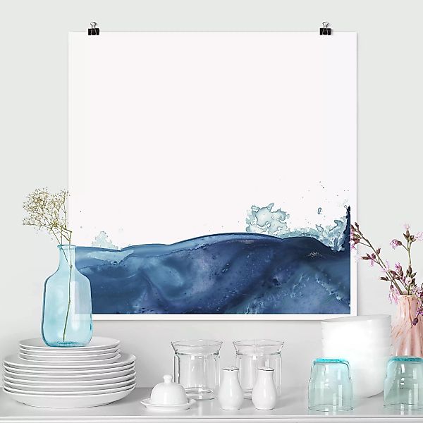 Poster Abstrakt - Quadrat Welle Aquarell Blau II günstig online kaufen