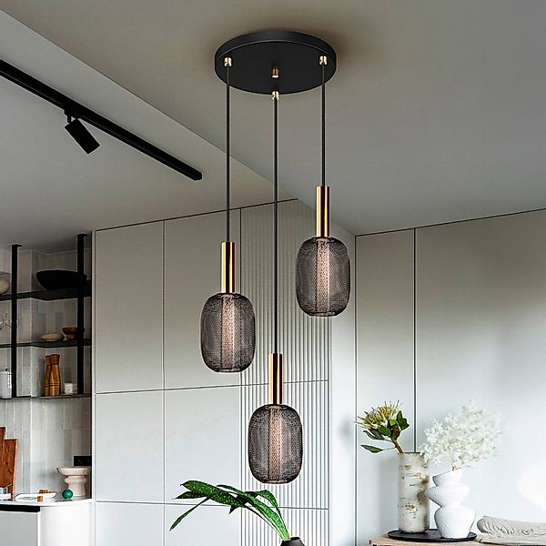 LED-Hängeleuchte Micron, dreiflammig, schwarz, gold günstig online kaufen