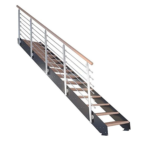 Treppe Kos 16 Stufen Eiche Geölt 87 cm Design-Geländer Anthrazit FSC® günstig online kaufen