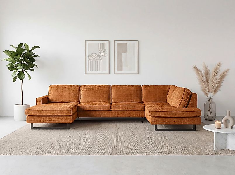 Home affaire Wohnlandschaft "Pinto, 350 cm, U-Form, XXL, mit Ottomanen" Cor günstig online kaufen