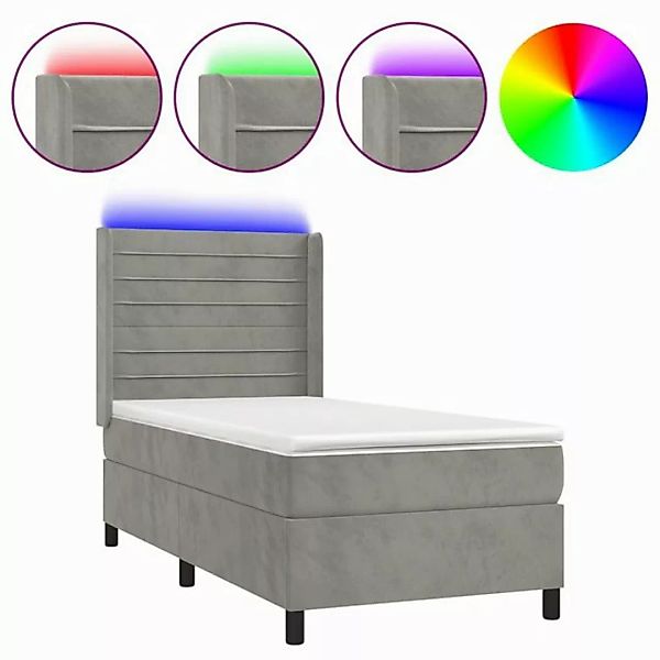 vidaXL Boxspringbett Boxspringbett mit Matratze LED Hellgrau 80x200 cm Samt günstig online kaufen