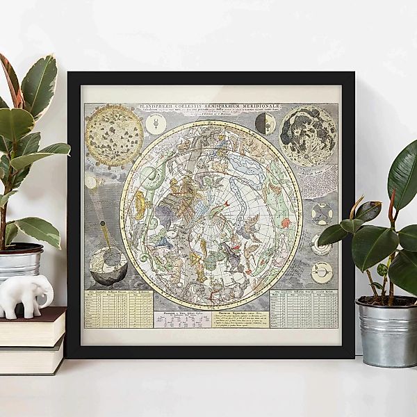 Bild mit Rahmen Stadt-, Land- & Weltkarte - Quadrat Vintage Antike Sternenk günstig online kaufen