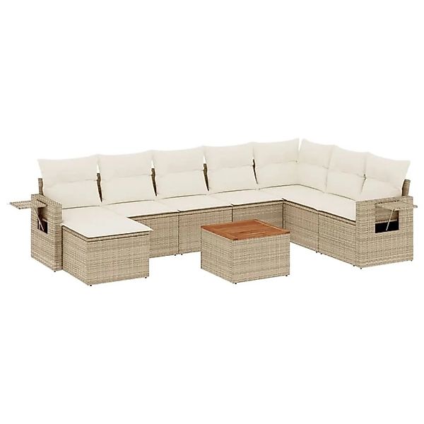 vidaXL 9-Tlg Garten-Sofagarnitur mit Kissen Beige Poly Rattan 3224700 günstig online kaufen