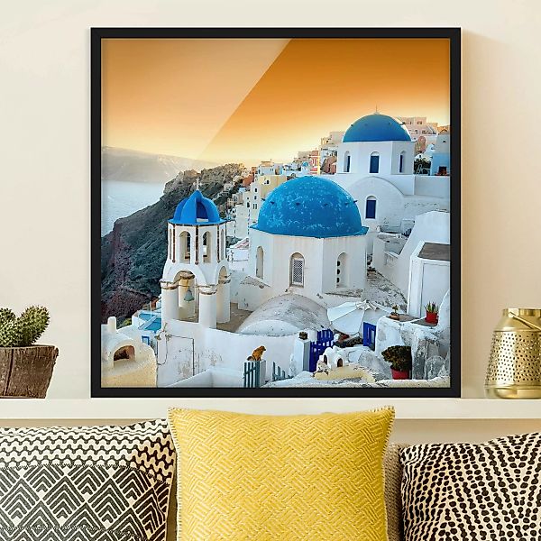 Bild mit Rahmen Architektur & Skyline - Quadrat Sonnenuntergang über Santor günstig online kaufen