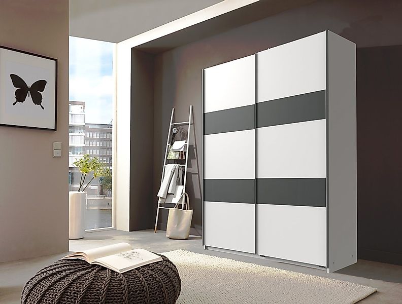 Wimex Schwebetürenschrank in WEISS + GRAPHIT mit 2 Türen und 2 Einlegeböden günstig online kaufen