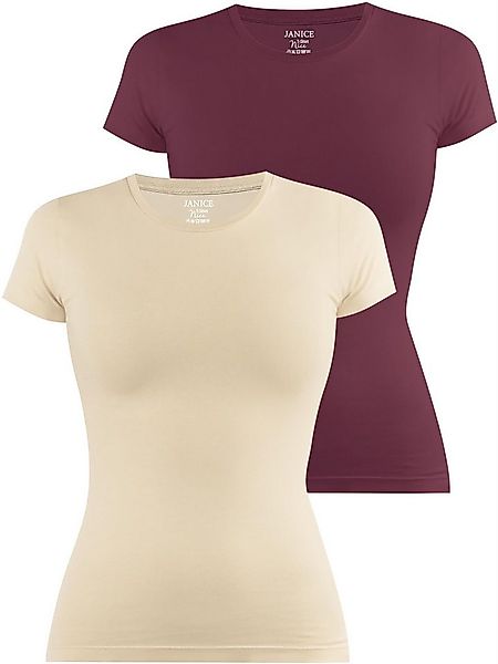 Janice Kurzarmshirt 2 x Damen T-Shirt hochgeschlossen Nice Figurbetontes Sh günstig online kaufen