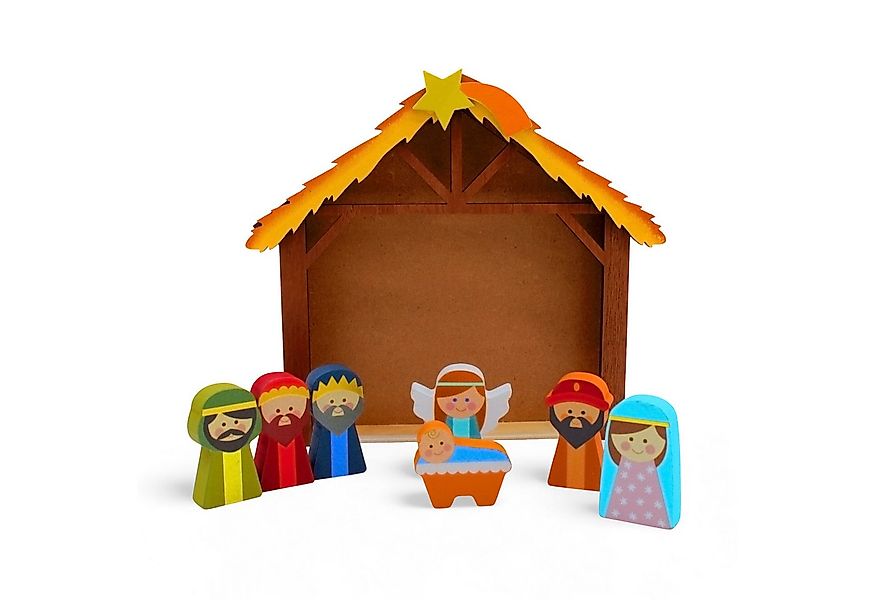 Spetebo Krippenfigur Holzkrippe bunt für Spiel und Dekoration - 8 teilig (A günstig online kaufen