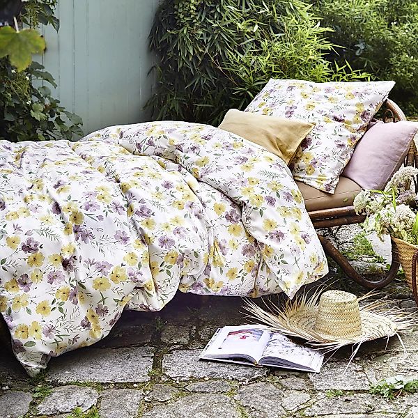 Irisette Mako Satin Bettwäsche Sky 8523-40 Blumen Gelb Altrosa 135x200 günstig online kaufen
