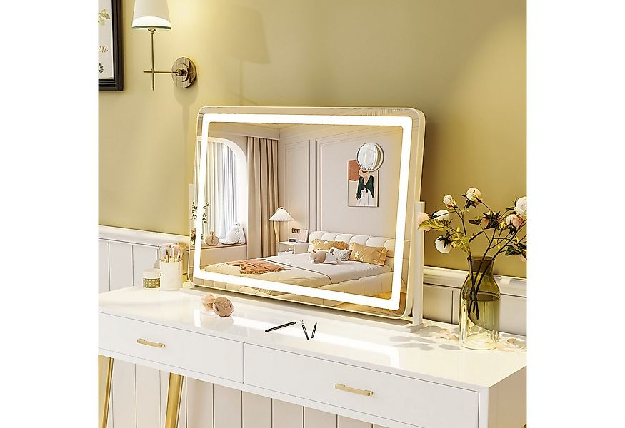 COSTWAY Schminkspiegel (1-St), mit 10X Vergrößerung, 3 Lichtfarben & Touch- günstig online kaufen