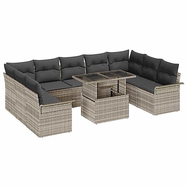 vidaXL Garten-Sofa-Set mit Kissen 10-Tlg Hellgrau Poly Rattan 3348348 günstig online kaufen