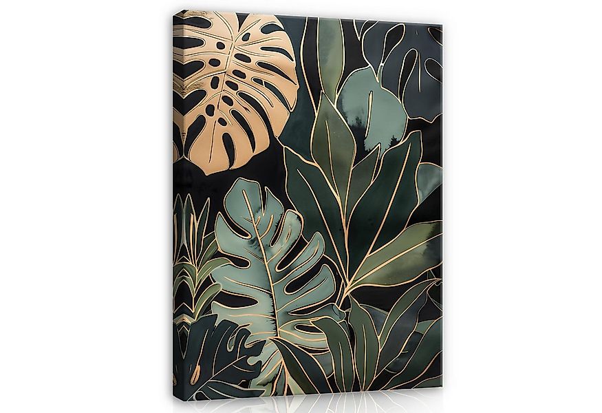 Wallarena Leinwandbild Blätter Gold Grün Natur Wandbilder XXL Wand Deko Bil günstig online kaufen