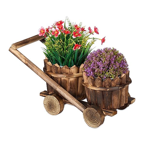 relaxdays Blumentopf Pflanzwagen mit 2 Blumentöpfen günstig online kaufen