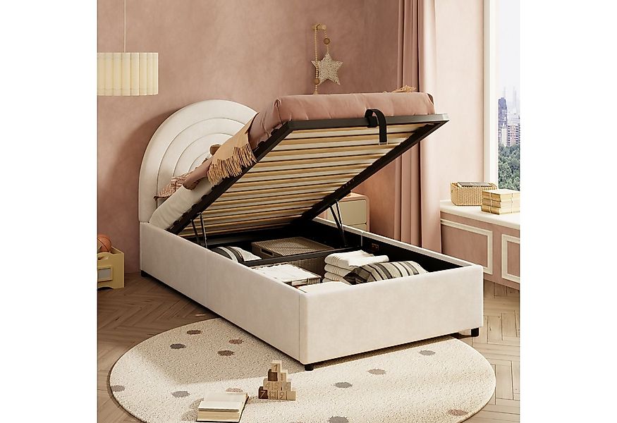 Flieks Polsterbett, Hydraulisches Kinderbett 90x200cm mit gepolstertem Kopf günstig online kaufen