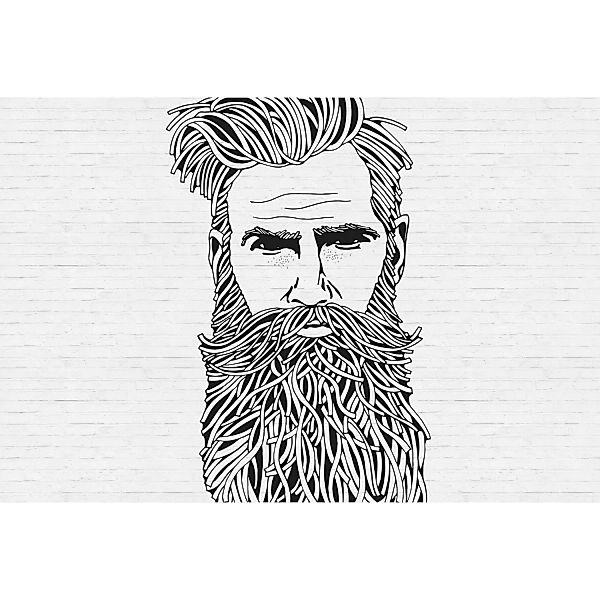 Fototapete Mann mit Bart Vintage Schwarz Weiß 4,00 m x 2,70 m FSC® günstig online kaufen