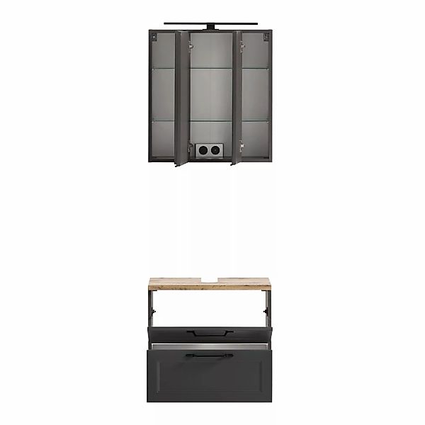 Held Möbel 2-tlg. Unterbeckenschrank-Set Padua 60 cm matt Grau-Graphitgrau günstig online kaufen