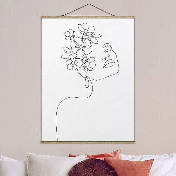 Stoffbild mit Posterleisten Line Art - Dreamy Girl Blossom günstig online kaufen