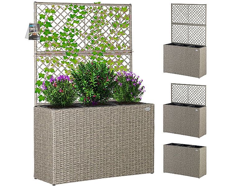 Casaria Blumenkasten, Blumenkasten Rankgitter 3 Innentöpfe Polyrattangeflec günstig online kaufen