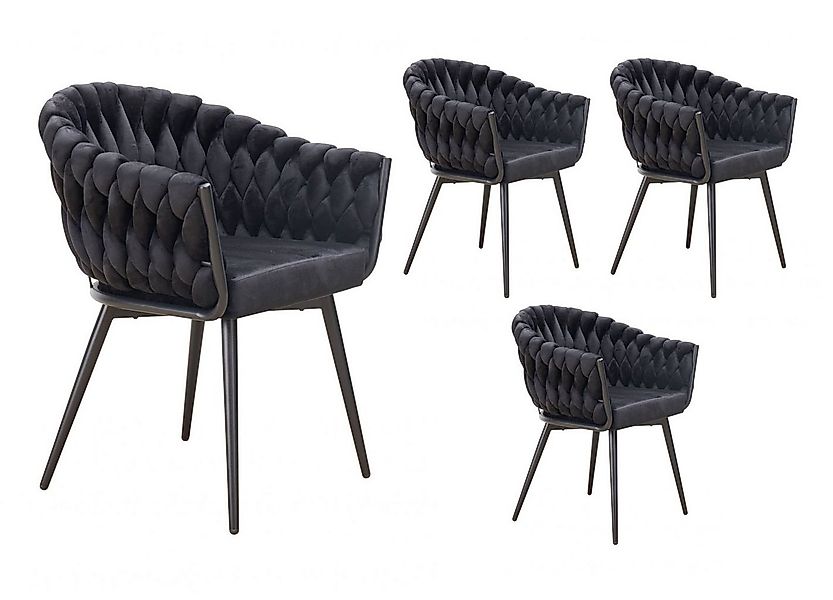 LC Home Esszimmerstuhl »Remy« Flechtoptik Samt schwarz Armlehnstuhl Designe günstig online kaufen