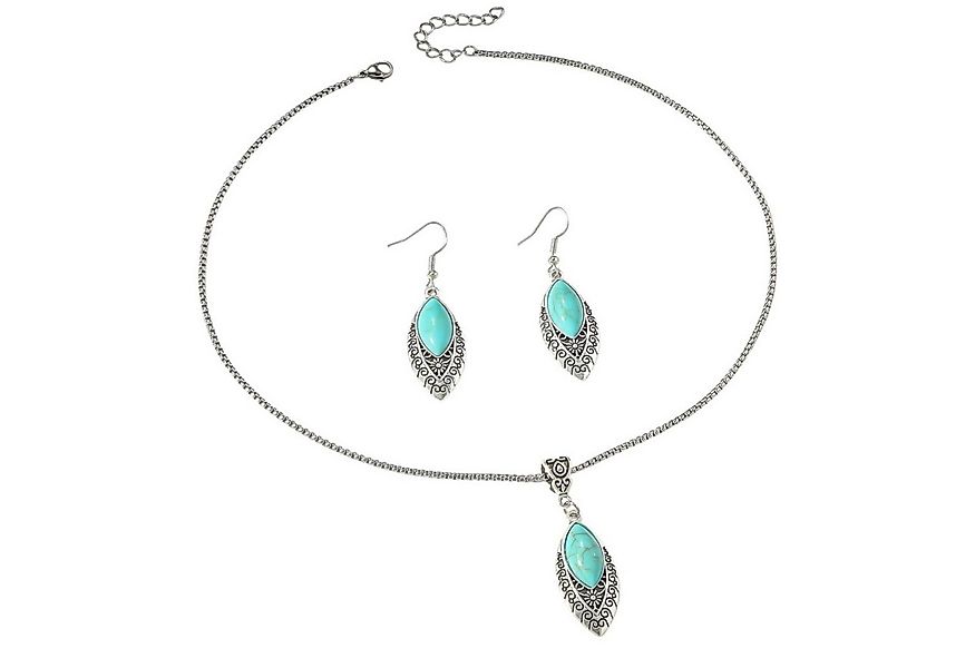 KARMA Schmuckset Boho Altsilber Türkis Damen Halskette 44 cm Kette (Bohosch günstig online kaufen