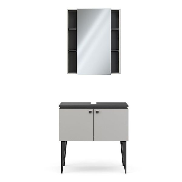 Vicco Badmöbel-Set Gerta, Grau/Schwarz, 2 Teile, günstig online kaufen