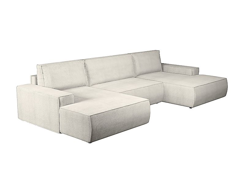 Große Wohnlandschaft mit Schlaffunktion - Cord - Beige - AMELIA günstig online kaufen